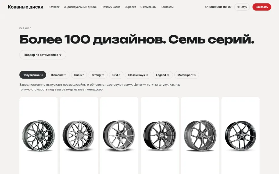 Производство кованых дисков: Более 100 дизайнов. Семь серий
