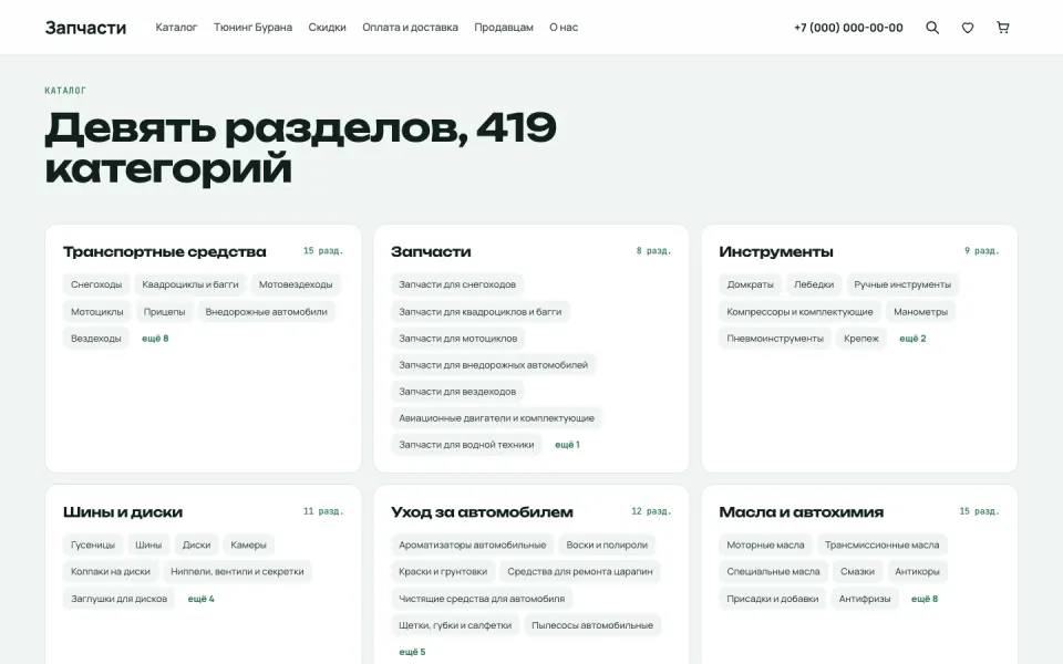 Магазин запчастей для снегоходов: Девять разделов, 419 категорий